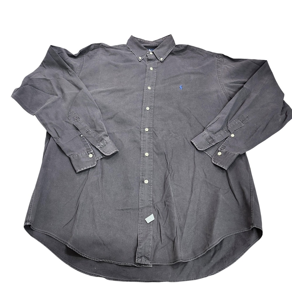 Ralph Lauren Shirt Mens Large Gray Solid Long Sleeve Button Embroidered Casual